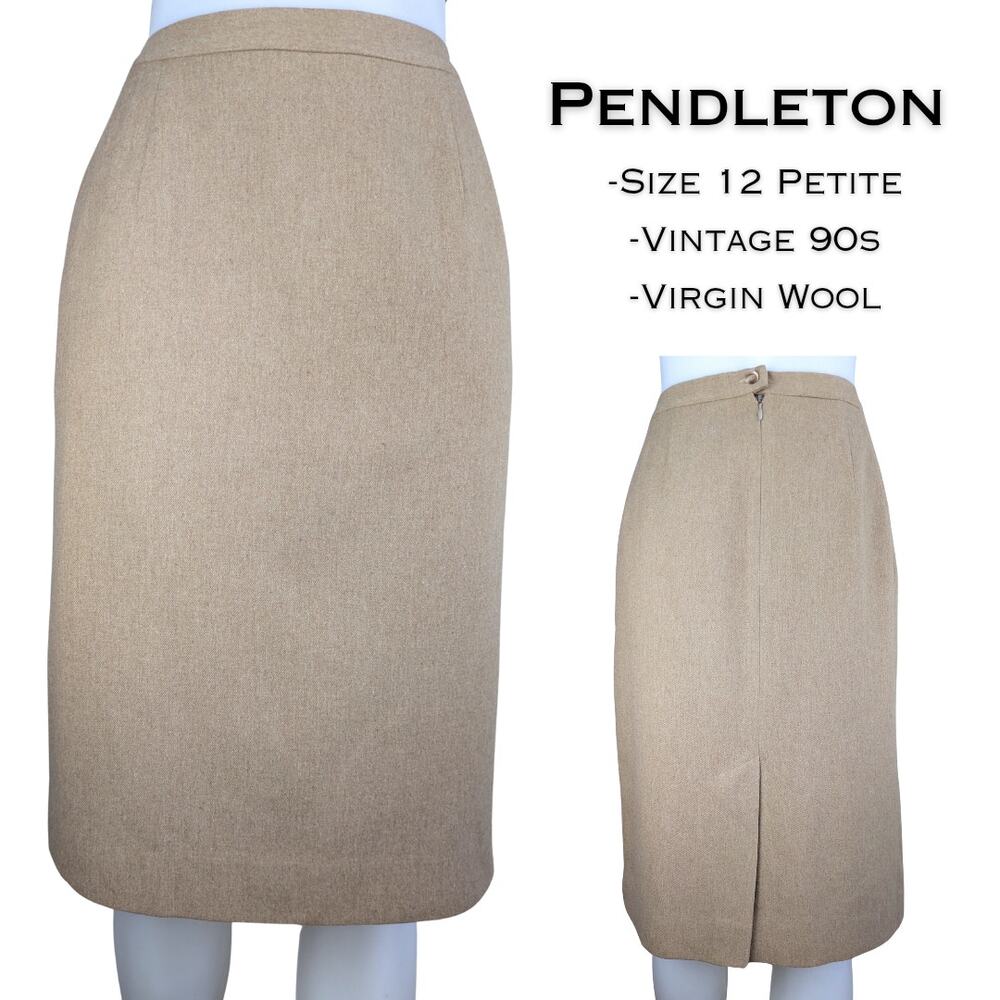 Pendleton Pencil Straight Skirt 12 Petite 90s  Camel Tan 100% Virgin Wool USA